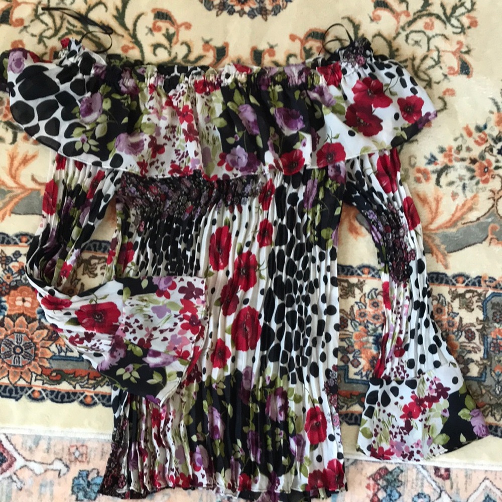 Floral and Polka Dot Off-Shoulder Top
